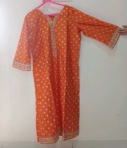 Bright Orange Rich Silk Bandhani Kurta