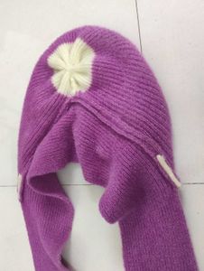 Purple Women Strip Knitted Woolen Cap Muffler