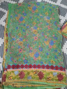 Floral Embroidered Green Saree