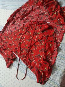 Bright Red Florals Wrap Dress