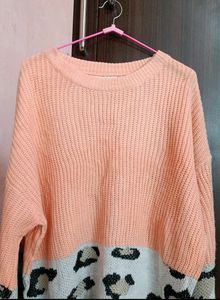 Peach Colour Crochet Oversized Sweater