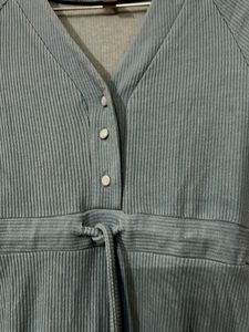 Blue Ribbed Button-Up dress