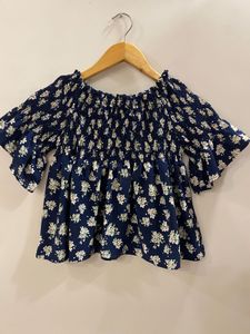 Navy Floral Off-Shoulder Top