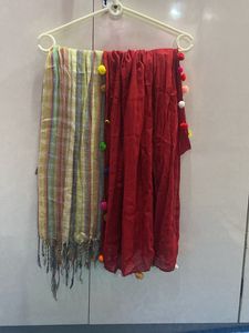 Cotton Stole Red And Multi Colour