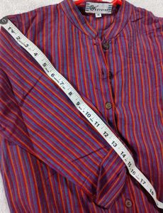 Wine Colour Stripes Kurta With Elbow Sleeves