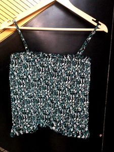 Smocked floral green sleeveless crop top