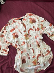 Patterned Short Sleeve Blouse