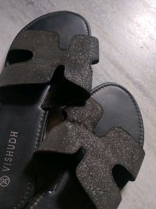 Vishudh Black Glitter Slides - Size 36
