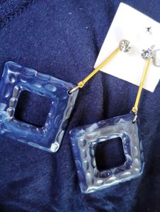Vintage Blue Geometric Dangle Earrings