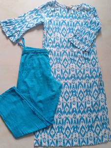A Branded Blue Colour With White Print Kurta Set