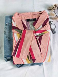 Thrifted Striped Wrap Top