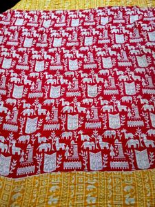 Red & White Patterned Saree