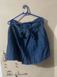 Denim Paper Bag Waist Shorts
