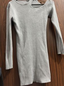 Gray Ribbed Cutout Dress