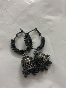 Black Jhumka Hoop Earrings