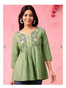 Green Floral Embroidered Top
