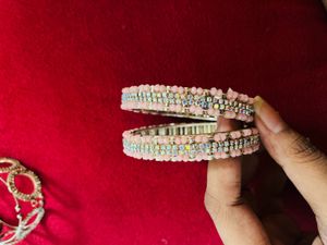 Pink Beaded & Rhinestone Bangle Bracelets