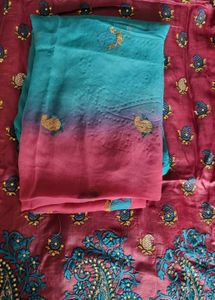 Festive Wine &amp; Teal Silk Salwar Kameez Fabric 3pc