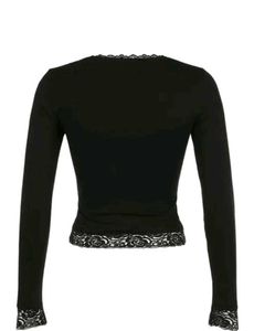 Black Lace Trim Long Sleeve Top