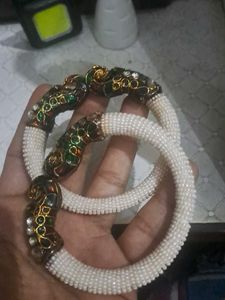 Peacock White Beads Kada
