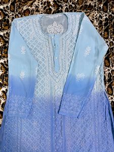 Long Kurti Straight , Light Blue See Through