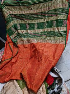 Elegant Orange And Green Saree