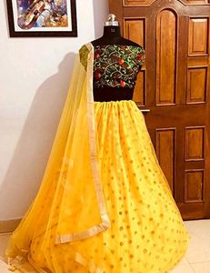 &#34;Festive Yellow Lehenga Set | Floral Crop Top