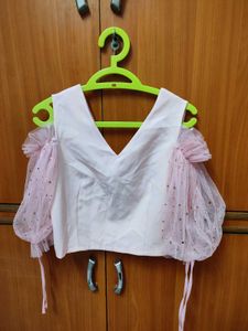 Pink Starry Mesh Sleeves Top