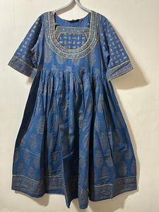 Full Flair Blue Printed Kurtha