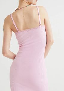 Pink Ribbed Slip Dress