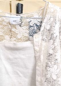 Lace Crop Top &amp; Shirt Set🤍🩶
