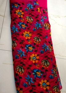 Floral Print Red Sari