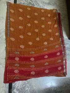 Red &amp; Mustard Color Saree With Mirrored Gota Patti