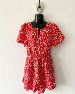 Anthropologie Red Printed Playsuit with Pockets