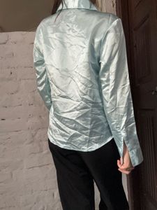 Light Blue Satin Button-Up