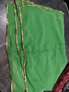 Green Dupatta with Gold Border