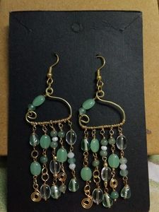 Green Beaded Dangle Earrings