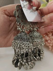Boho Silver Jhumka Earrings