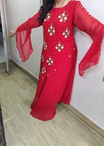 Red Embroidered Indian Long Dress
