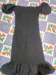 Black Off-Shoulder Smocked Dress