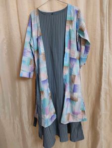 Pleated Dress & Cardigan Set