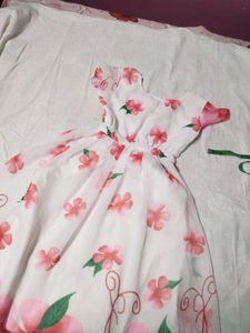 Beautiful White Frock With Flower Design