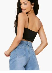 Black Corduroy Crop Top