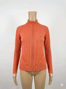 Lacoste Orange Knit Zip Up Sweater