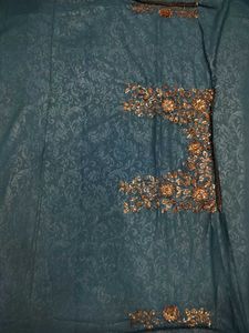 Teal &amp; Gold Embroidered Saree