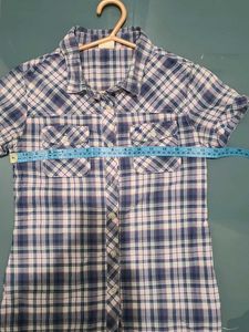 Blue Plaid Short Sleeve Shirt For Women