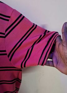LARGE SIZE Pink Striped Polo Shirt