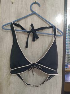 Halter Tie Black & White Bikini Top