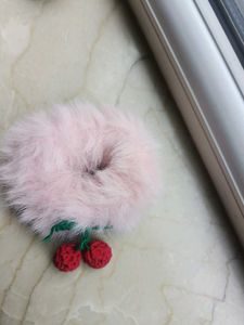 Pink Feather Scrunchie