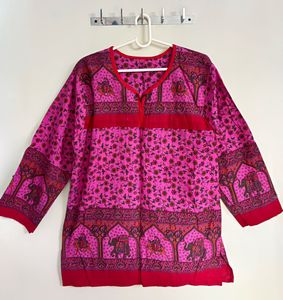 Vibrant Pink Printed Cotton Kurti